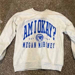 Megan Moroney Cream Crewneck Sweater with Blue Print